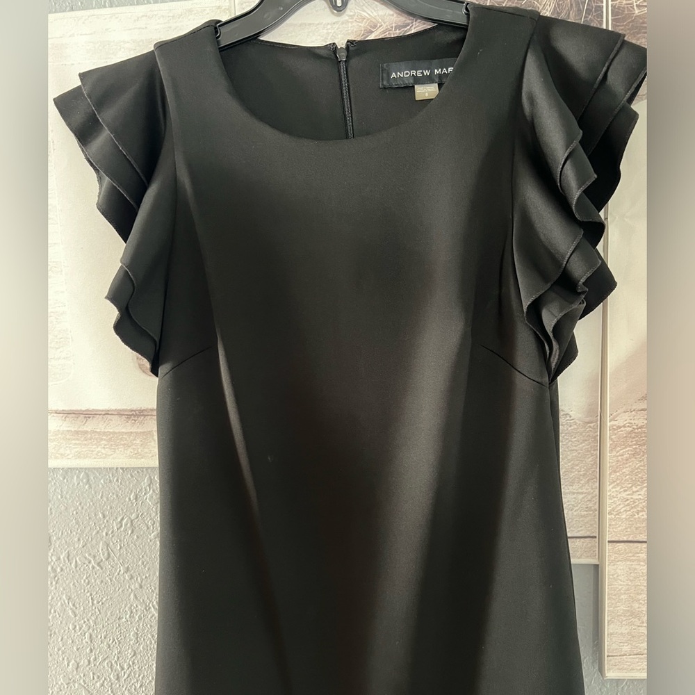 Andrew Marc - Black Dress - Flutter Sleeve - Knee Length - Sz 8 - NWOT